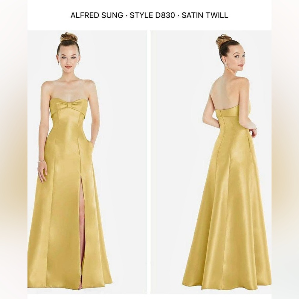 ALFRED SUNG Strapless Gold Satin Dress